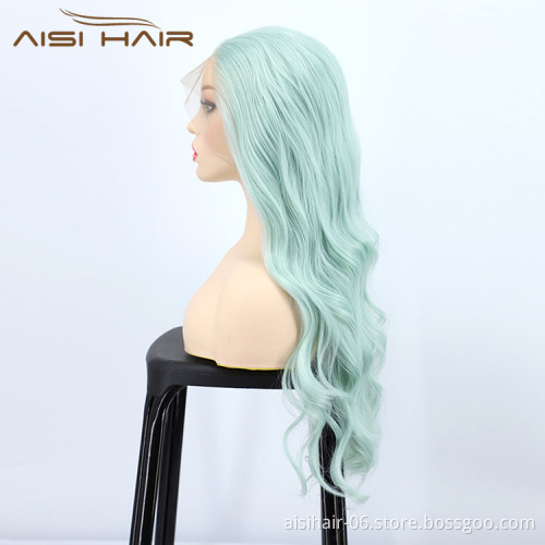 Party Curly Long Wavy Green Lace Frontal Wholesale Cheap Vendor Cosplay Synthetic Hair For Black Women Lace Front Wig